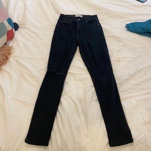 Reformation Black Jeans with Rip on Knee